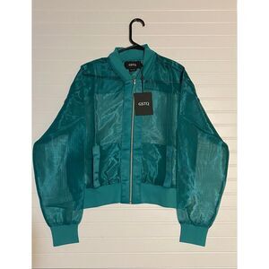 GSTQ Peacock Shimmer Sheer Bomber Jacket Sz M